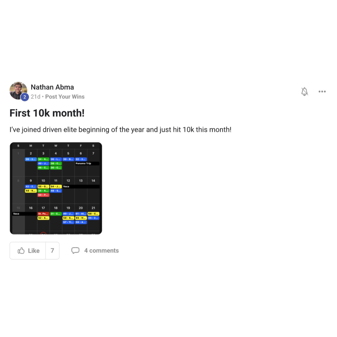Member win posted in the Driven Elite community