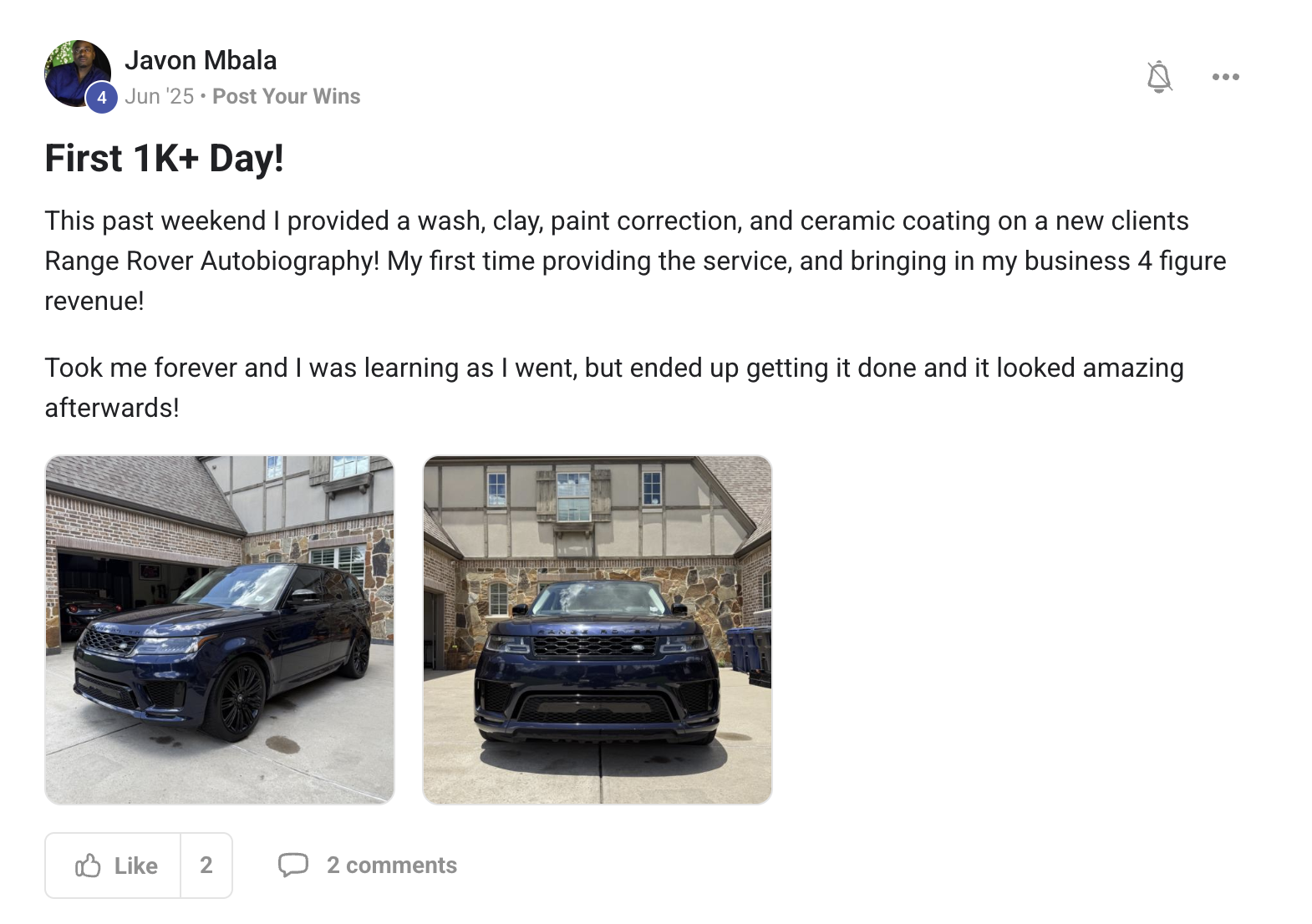 Member win posted in the Driven Elite community