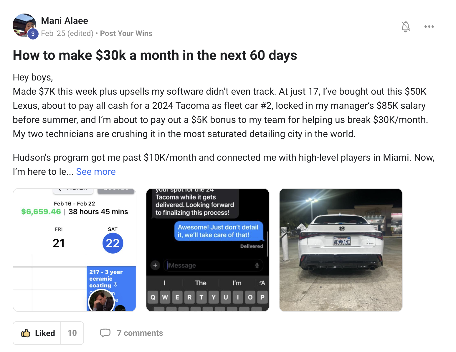 Member win posted in the Driven Elite community