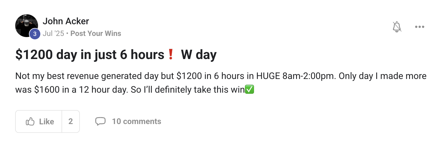 Member win posted in the Driven Elite community