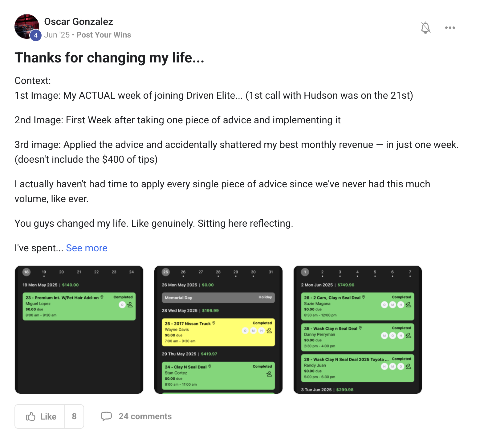 Member win posted in the Driven Elite community