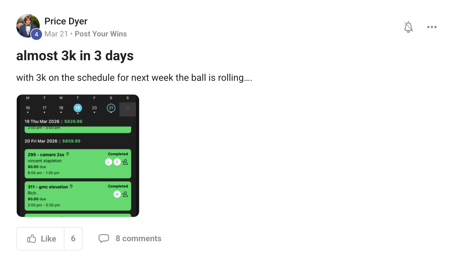 Member win posted in the Driven Elite community