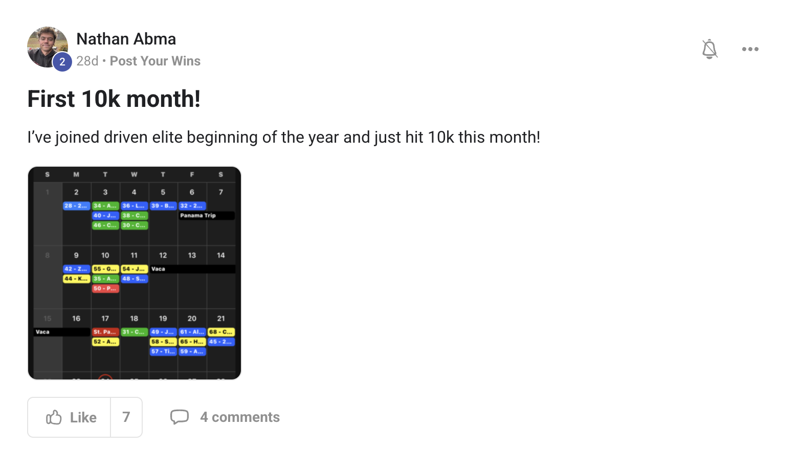 Member win posted in the Driven Elite community