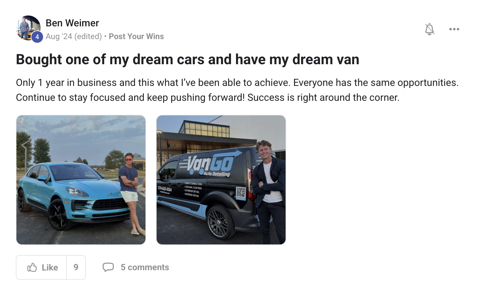 Member win posted in the Driven Elite community