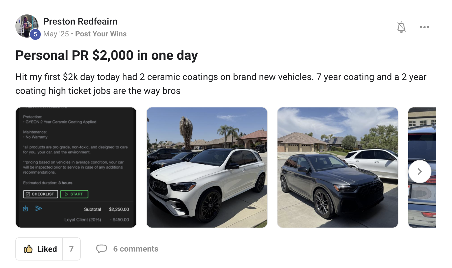Member win posted in the Driven Elite community